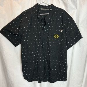 Vintage Harley Davidson Black Skulls Tattoo Style ButtonUp shirt Sz Slim 2XL